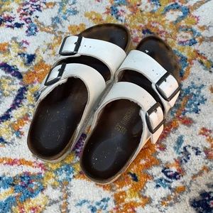 White BIRKENSTOCK slides. Good and broken in!